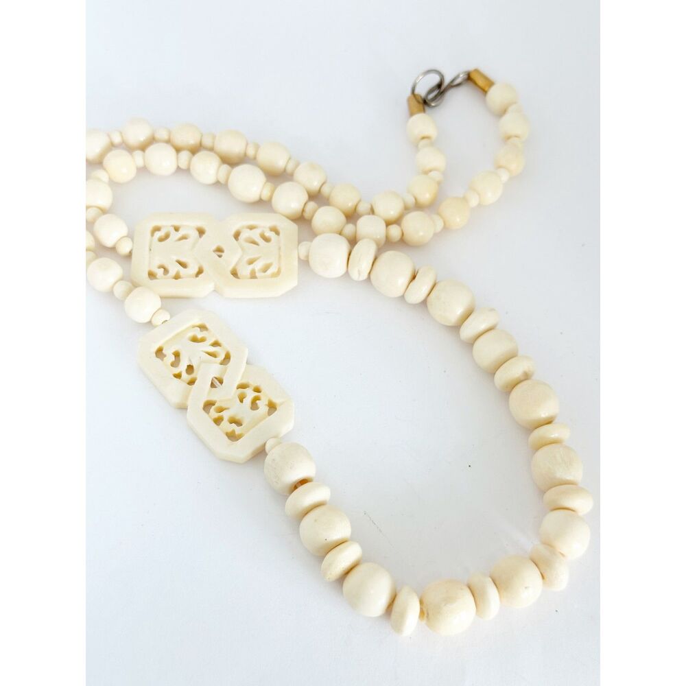 Vintage Hand Carved Bone Bead Necklace